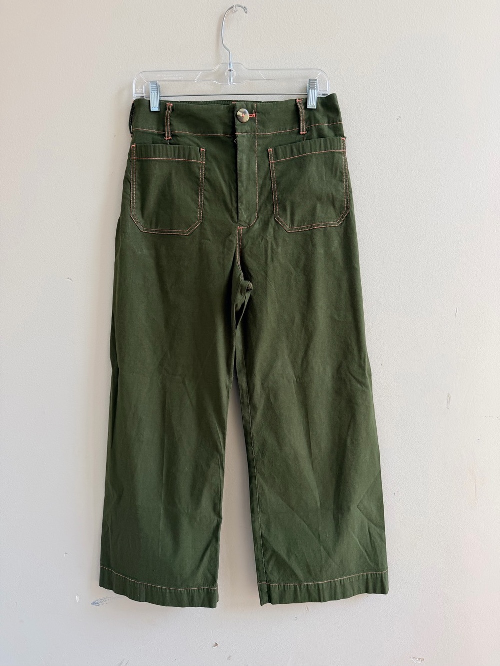 Maeve Colette Crop Wide Leg Pants Size 28 Army Green Linen Blend